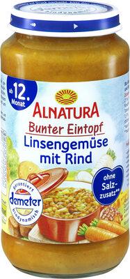 Linseneintopf mit Gemüse und Rind